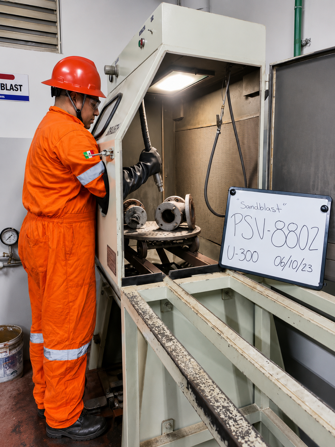 Técnico de Servicontrol realizando sandblast a válvula PSV